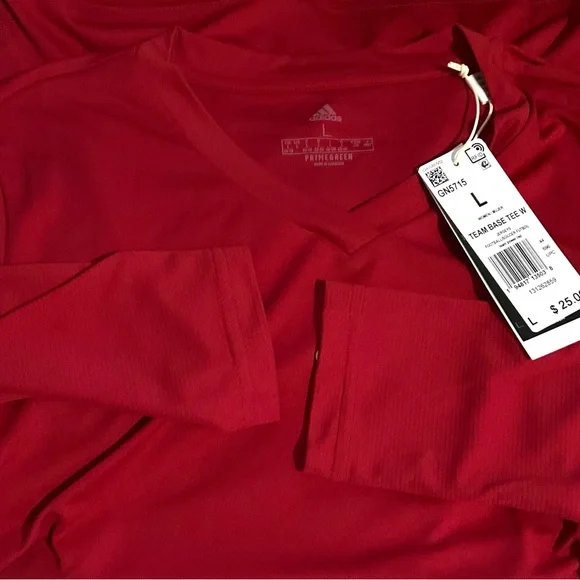 Adidas Red Long Sleeve Tee shirt large Aeroready pregame - Picture 7 of 9